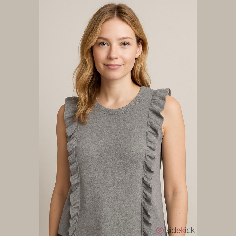 Madewell Fitted Gray Vertical Ruffle Sweater Tank, Size XXS - Picture 2 of 10
